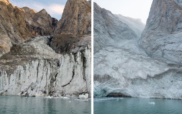 Dickson Fjord before and after the landslide