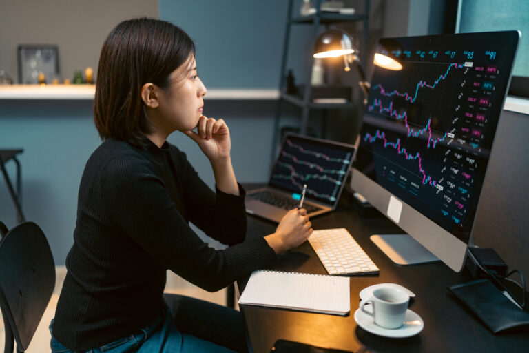 person looking at charts on a computer screen