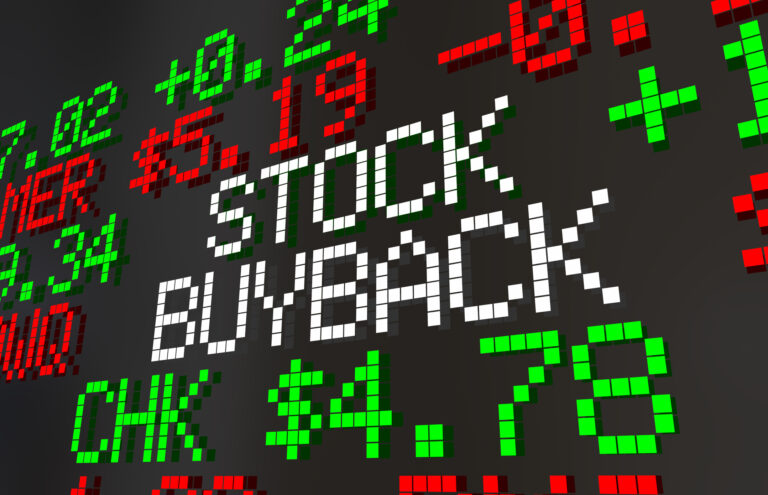 stock buyback spelled out on an led tickertape board