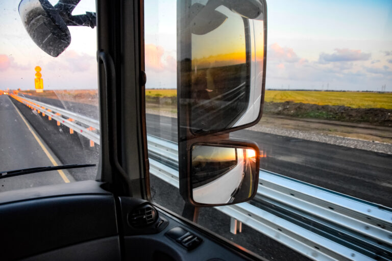 view from the passenger seat of a trucks cab