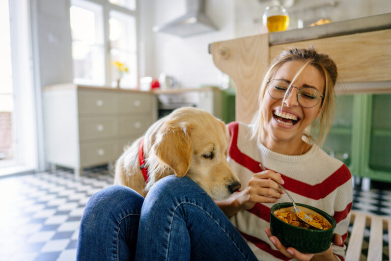 getty happy smiling dog kitchen eating