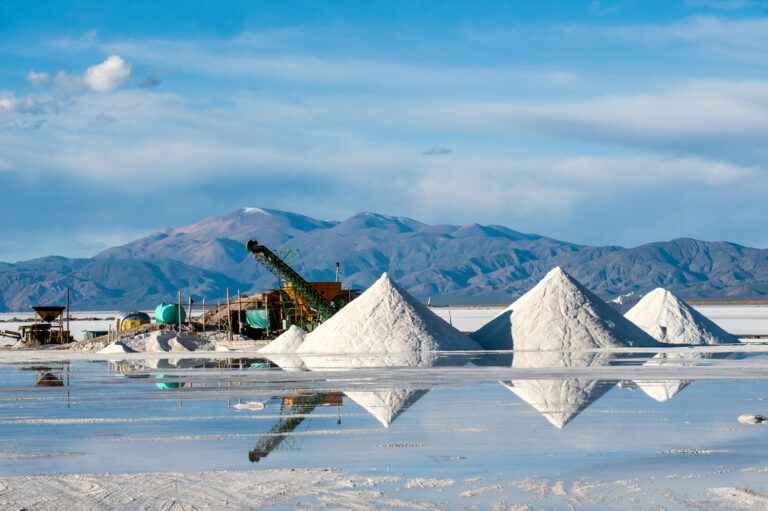 lithium salt piles next to a brine tank