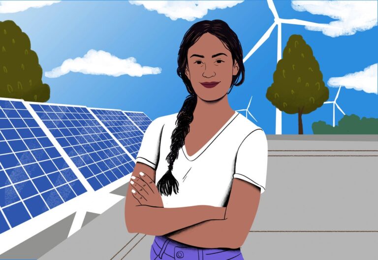 Woman with solar panels