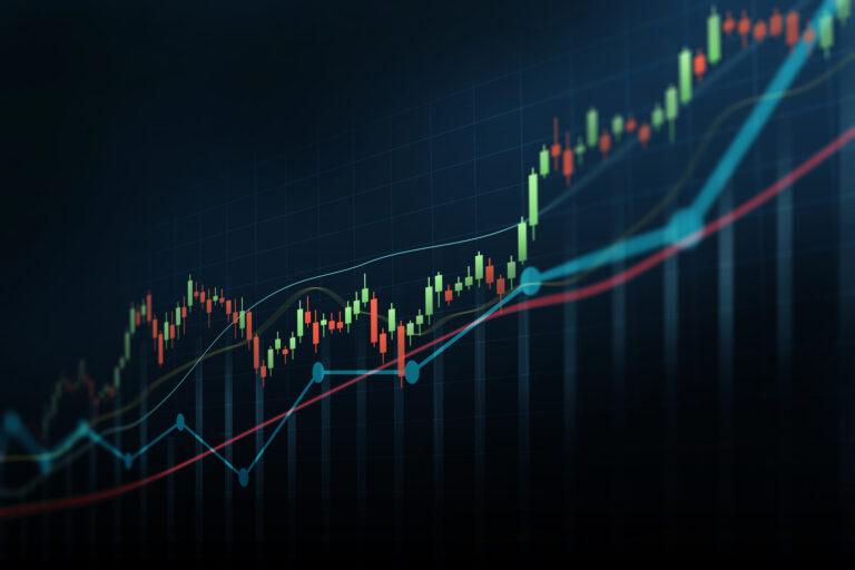 financial graph with up trend line candlestick chart in stock market