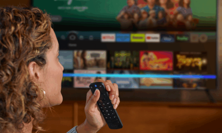 amazon alexa voice remote being used by person on tv